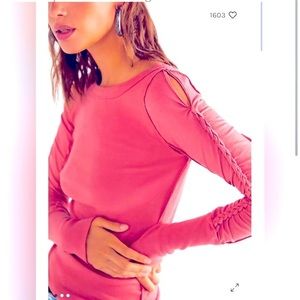 Free People Daisy Chain Cuff Long Sleeve Boat Neck. Twisted Detailing at Sleeves